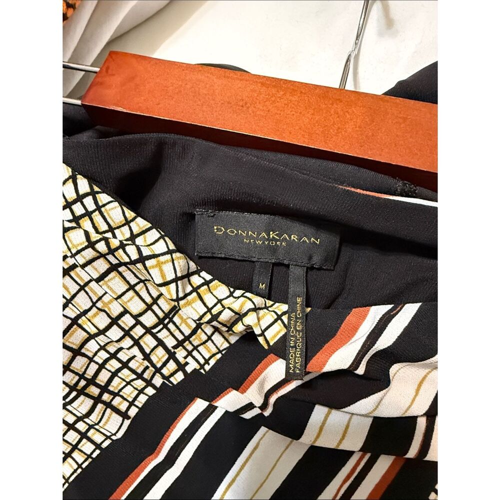 Vintage Donna Karan Asymmetric Geometric Print Midi Skirt - Black, White & Rust - Picture 5 of 5